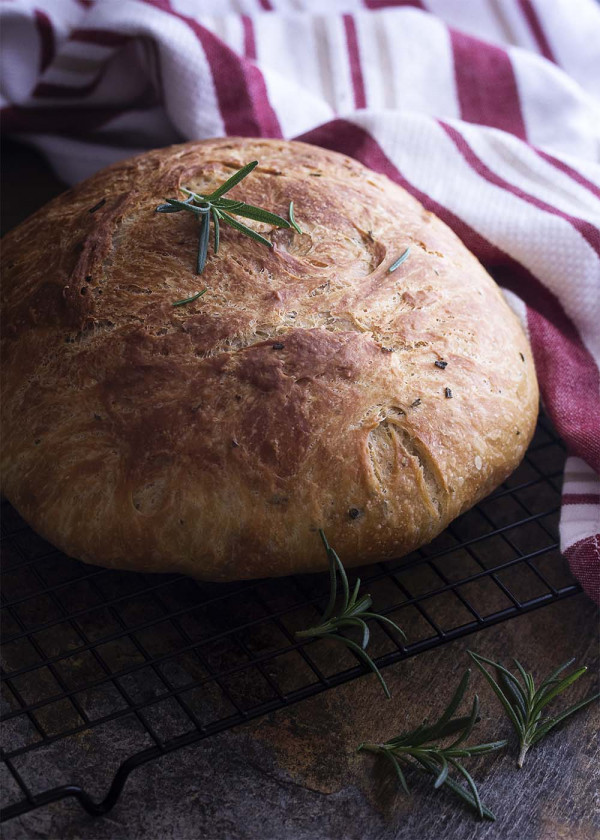 Olive Oil and Rosemary No Knead Bread