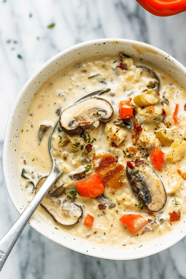 Crack Chicken wild Rice Soup Recipe with Mushroom and Bacon