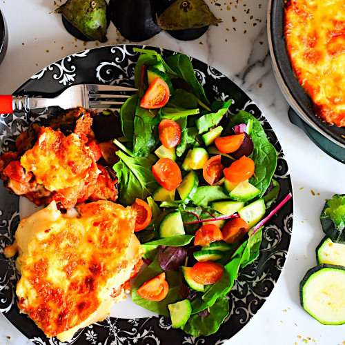 Vegetarian Moussaka with Chickpeas served with a fresh green salad