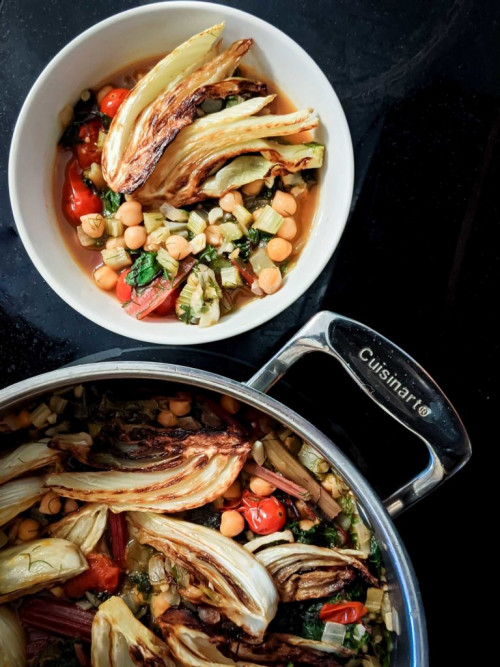 Caramelized Fennel, Swiss Chard, and Chickpea Stew