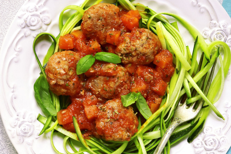 Spicy Chicken Meatballs with Zucchini Noodles