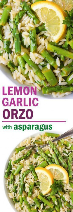 Lemon Garlic Orzo with Asparagus